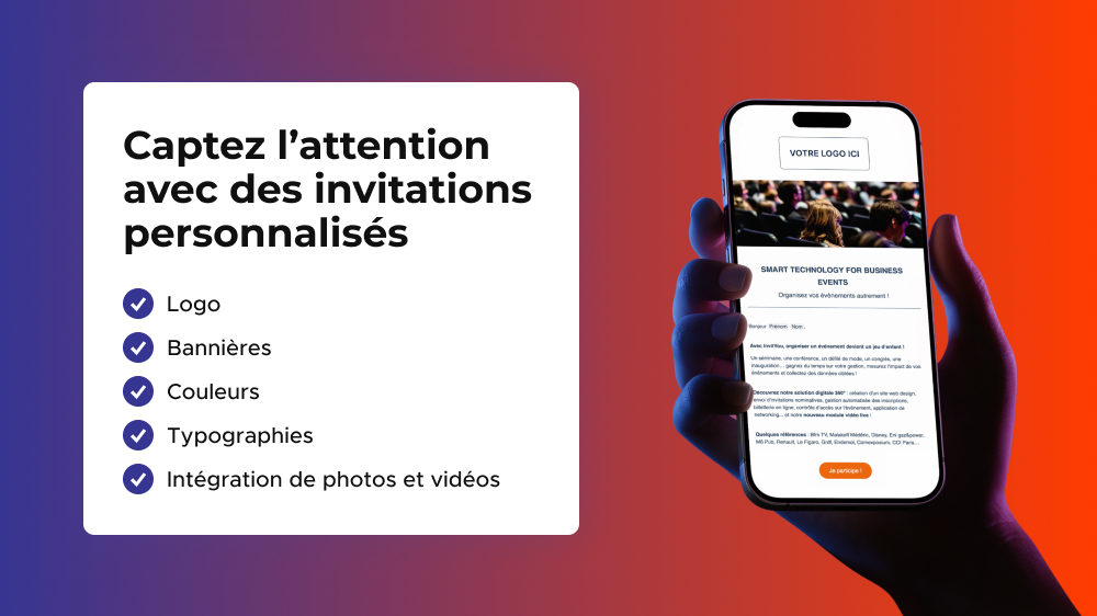 Invitation événementielle affichée sur téléphone.